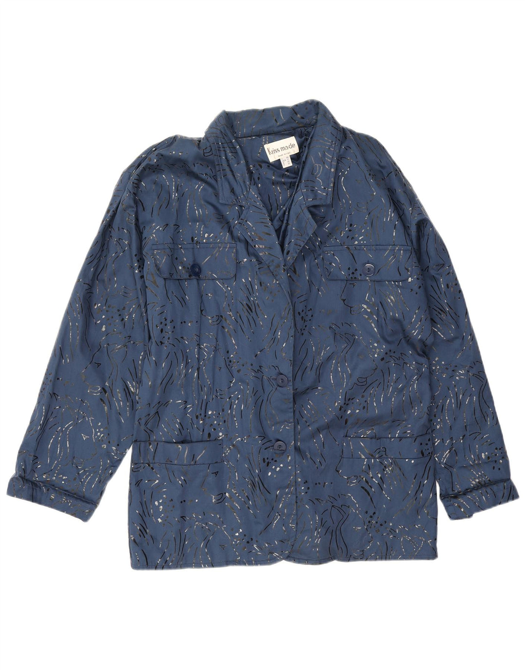 Vintage Damen Übergroße Utility-Jacke EU 40 Mittelblauer Tierdruck