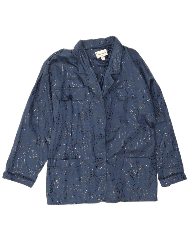 Vintage Damen Übergroße Utility-Jacke EU 40 Mittelblauer Tierdruck
