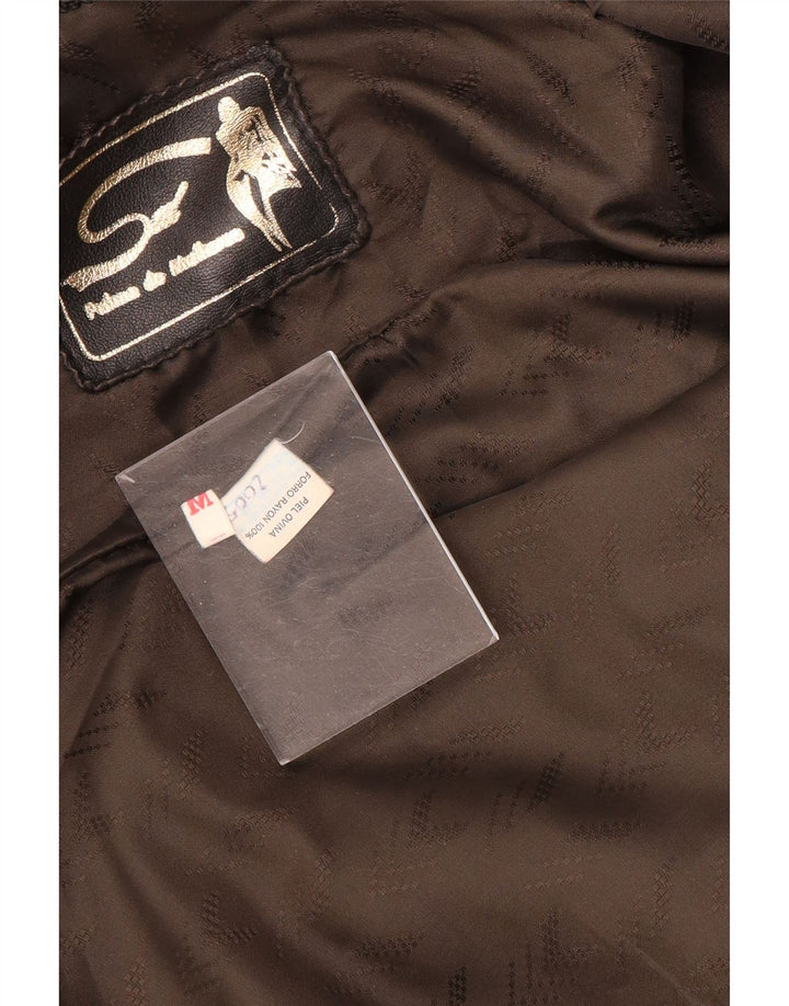 Vintage Damen Übergroßer Ledermantel UK 14 Mittelschwarzes Leder