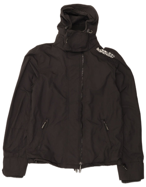 Superdry Herren-Regenjacke mit Kapuze, UK 40, Größe L, aus schwarzem Nylon