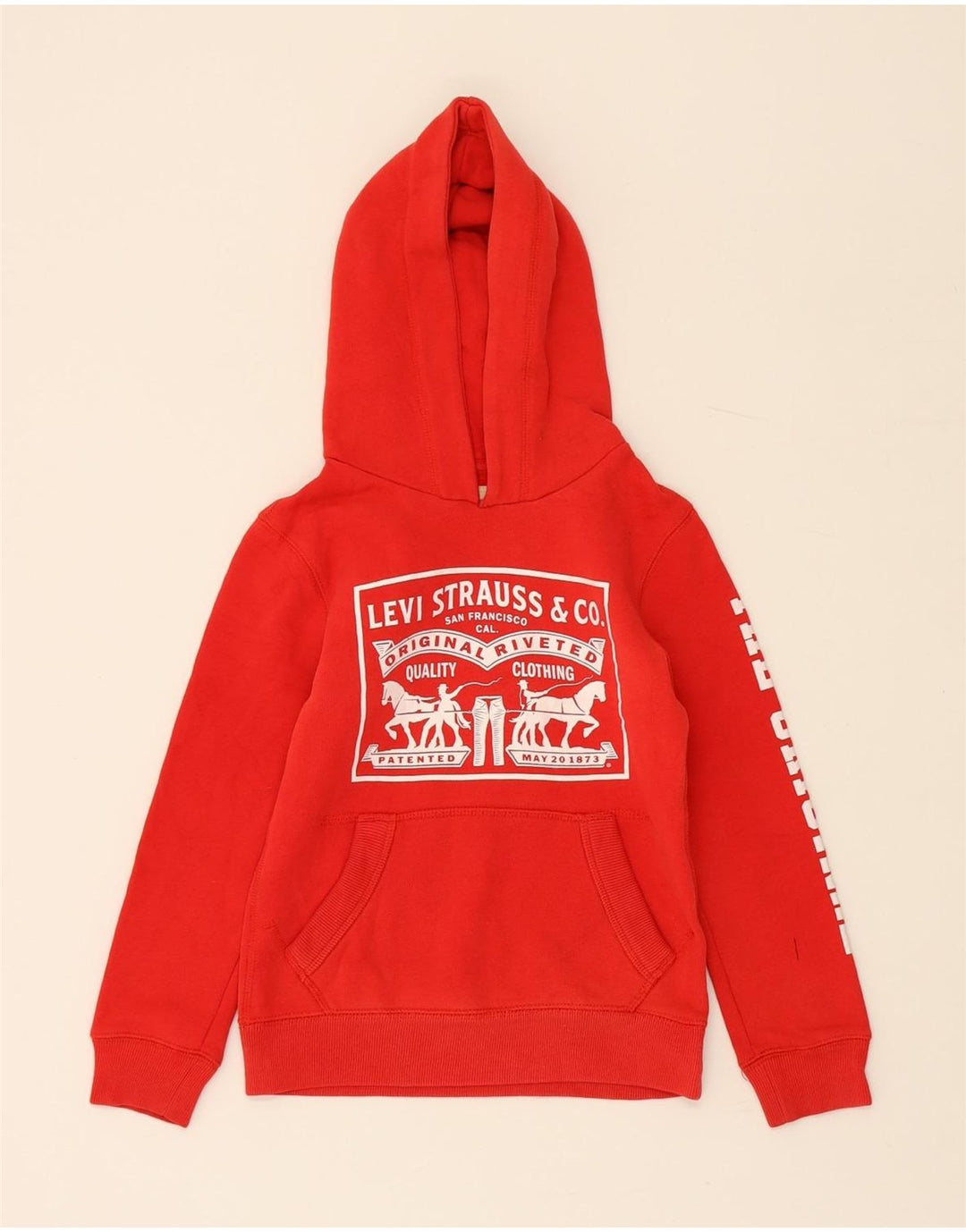 LEVI'S Boys Graphic Hoodie Jumper 7-8 Years Red Cotton