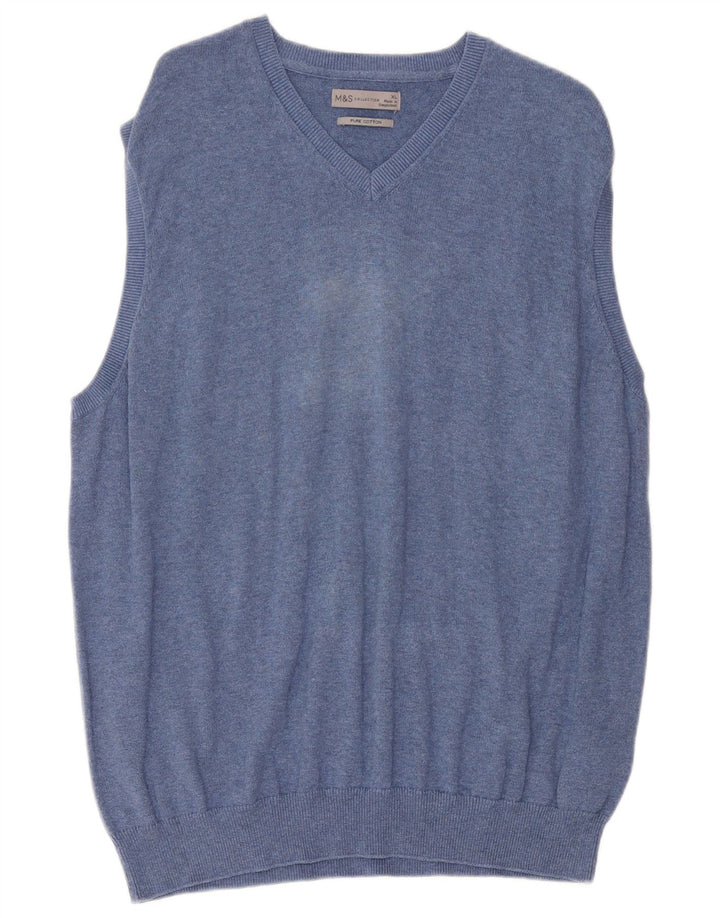 Marks & Spencer Herren Weste Tank Top XL Blau Baumwolle