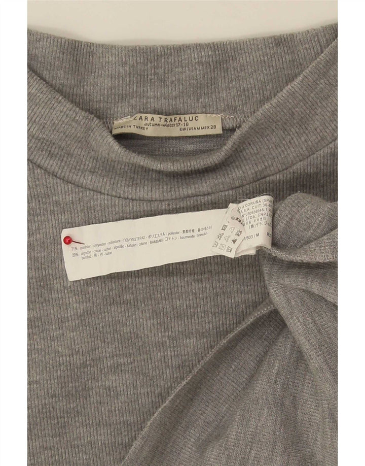 Zara Damen Crop T-Shirt Top UK 12 Mittelgraues Polyester