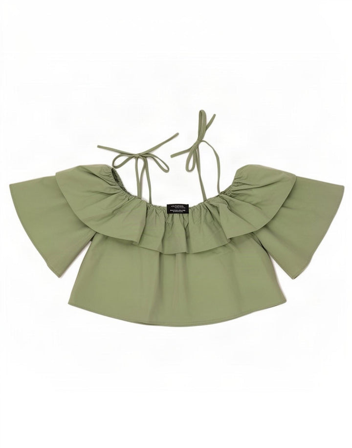 Zara Damen Crop Off Shoulder Top UK 6 XS Grün Polyester