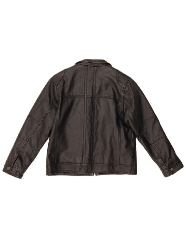 Ben Sherman Jungen-Lederjacke, 9–10 Jahre, kleines schwarzes Leder
