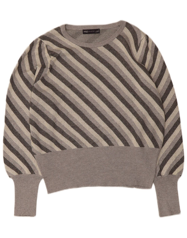 Marks & Spencer Damen-Pullover mit U-Boot-Ausschnitt, Gr. 42, Größe L, grau gestreift