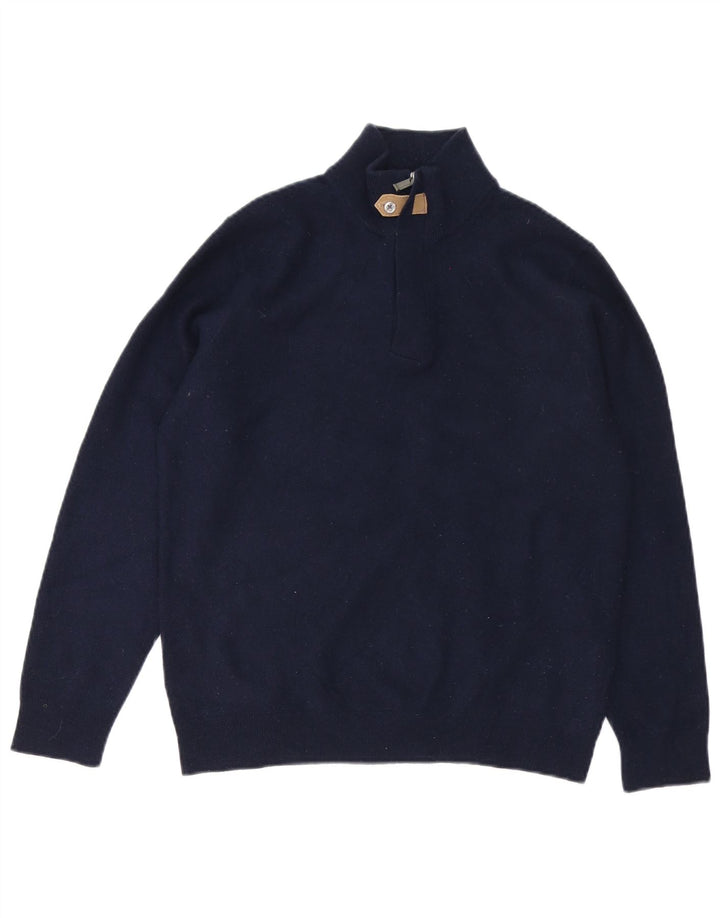 Massimo Dutti Herren-Pullover mit Reißverschluss am Hals, mittelmarineblaue Wolle