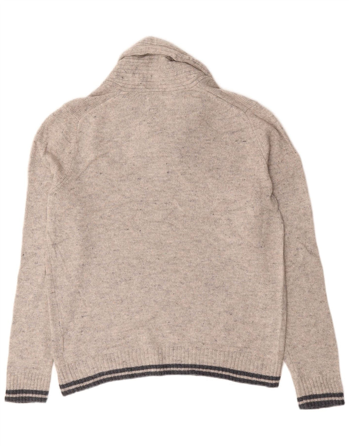 Marks & Spencer Herren-Pullover mit Schalkragen, groß, grau gesprenkelte Lammwolle