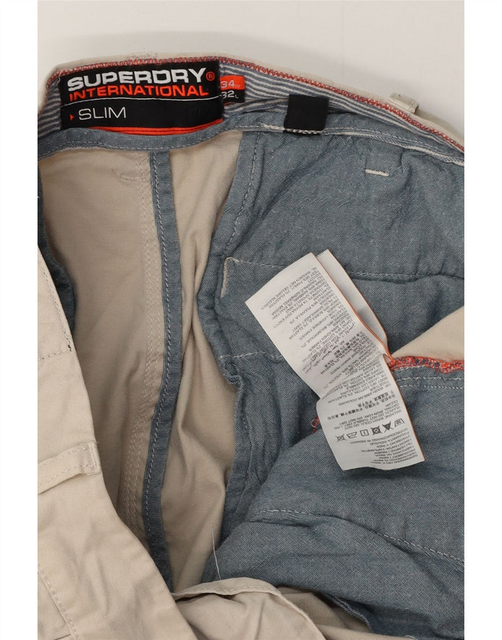 SUPERDRY Herren Slim Chinohose W34 L28 Beige Baumwolle