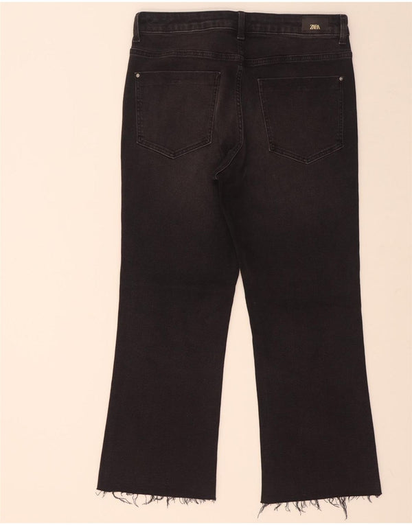 Zara Damen Crop Bootcut Jeans EU 42 Large W32 L26 Schwarze Baumwolle