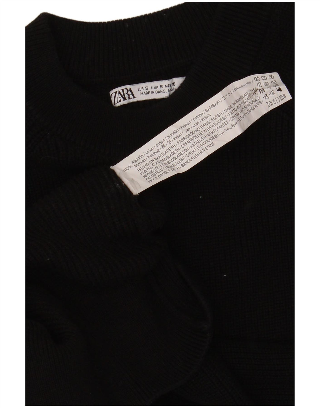 Zara Herren-Pullover mit Rundhalsausschnitt, Größe S, schwarze Baumwolle
