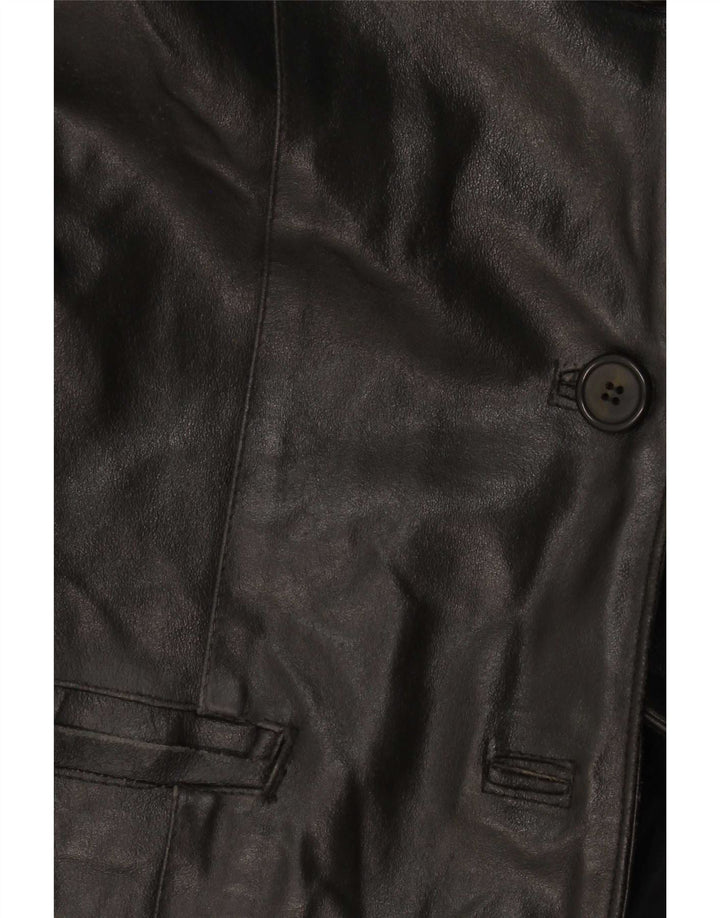 Vintage Damen Leder 3-Knopf-Blazerjacke UK 14 Medium Schwarz