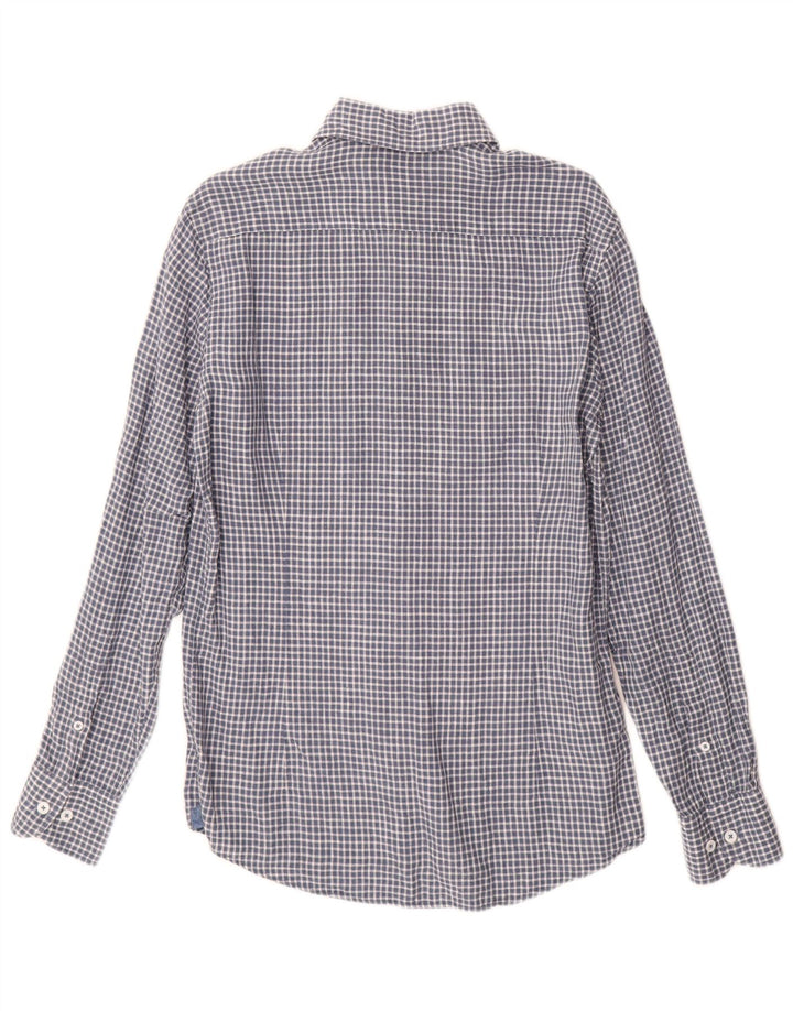 Massimo Dutti Herrenhemd, kleines, blau kariertes Leinen