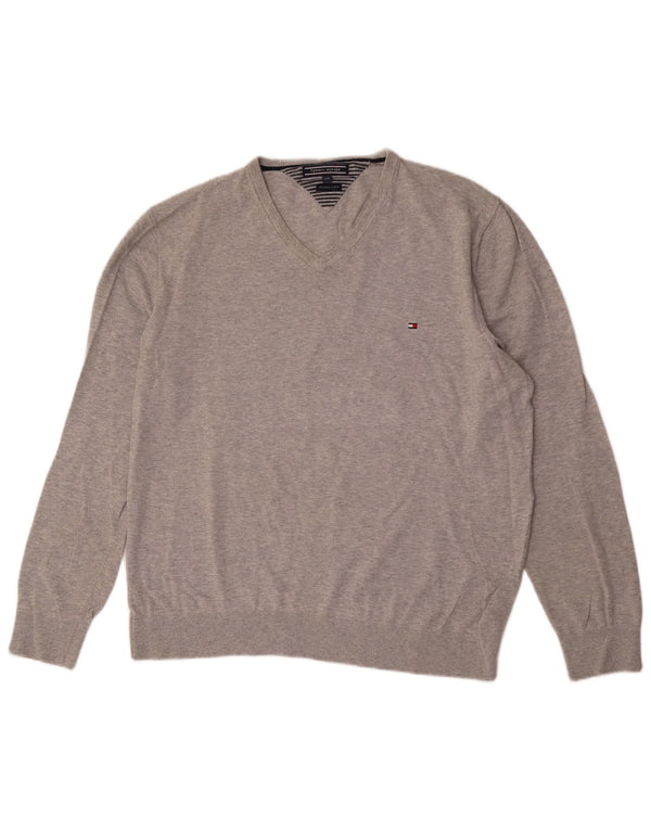 Tommy Hilfiger Herren-Pullover mit V-Ausschnitt, 2XL, graue Baumwolle