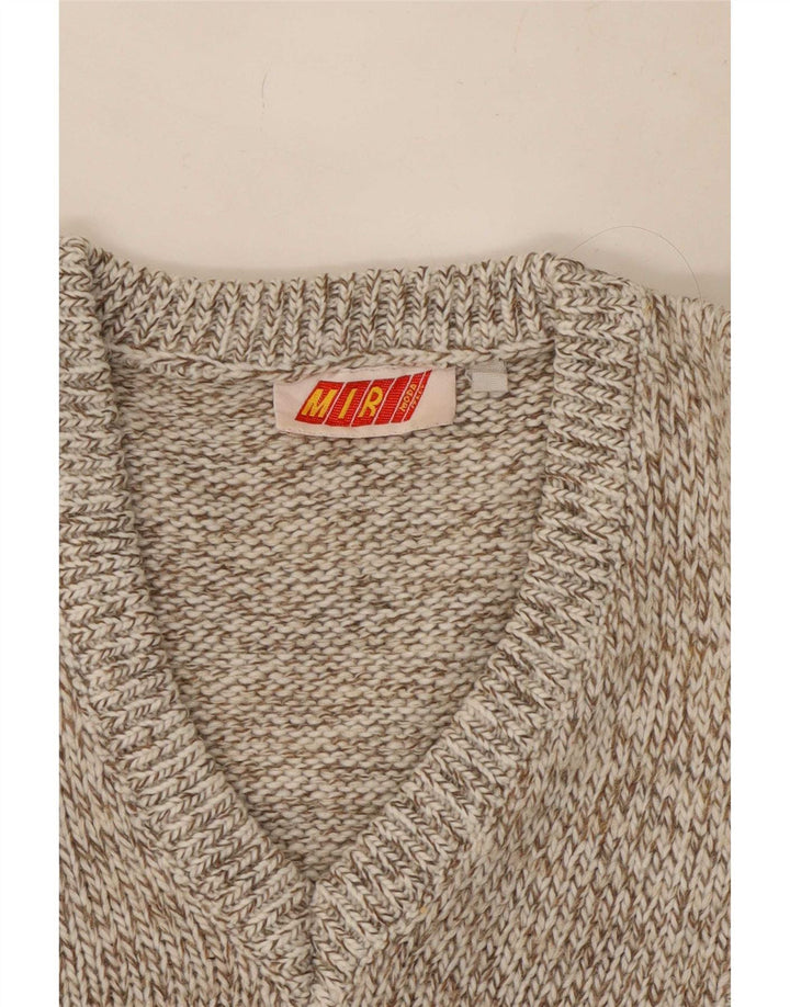 Vintage Herren V-Ausschnitt Pullover Pullover XL Braun meliert Wolle