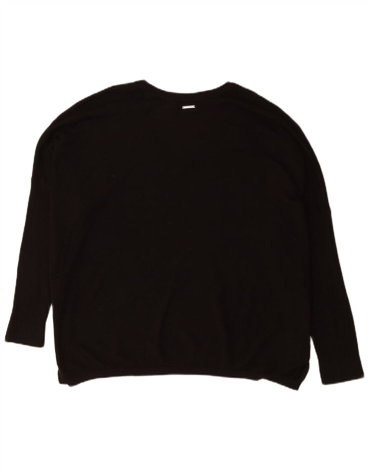 Dkny Damen-Pullover, übergroß, mit grafischem V-Ausschnitt, Gr. 40, Größe L, Schwarz