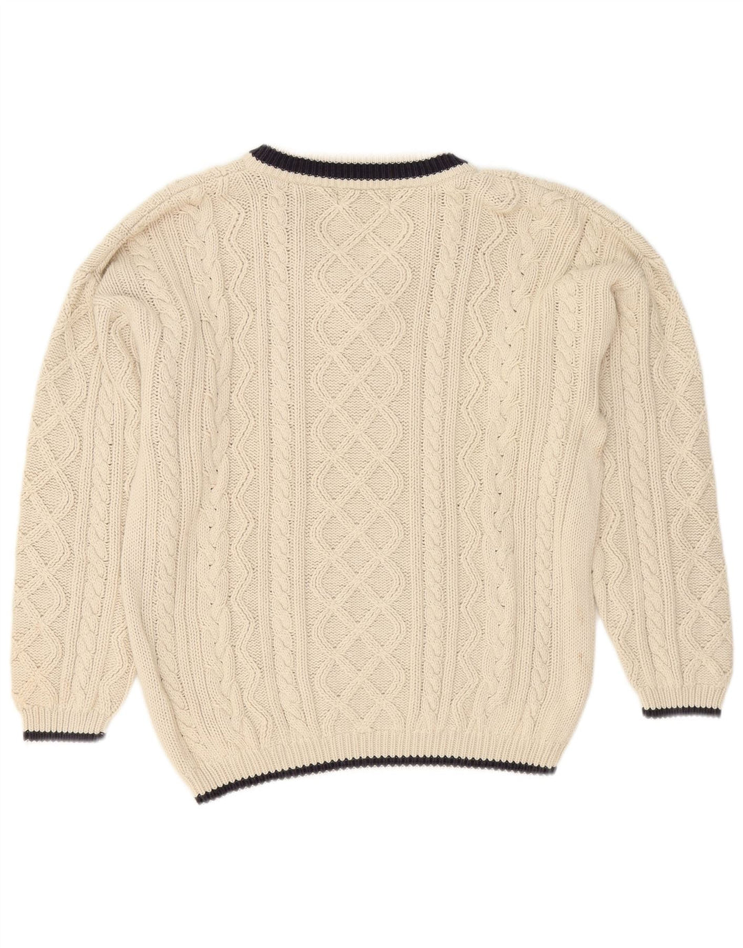 Cotton Republic Herren-Pullover mit V-Ausschnitt, Mittelgroße, cremefarbene Baumwolle