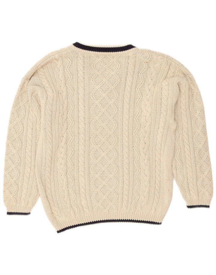 Cotton Republic Herren-Pullover mit V-Ausschnitt, Mittelgroße, cremefarbene Baumwolle