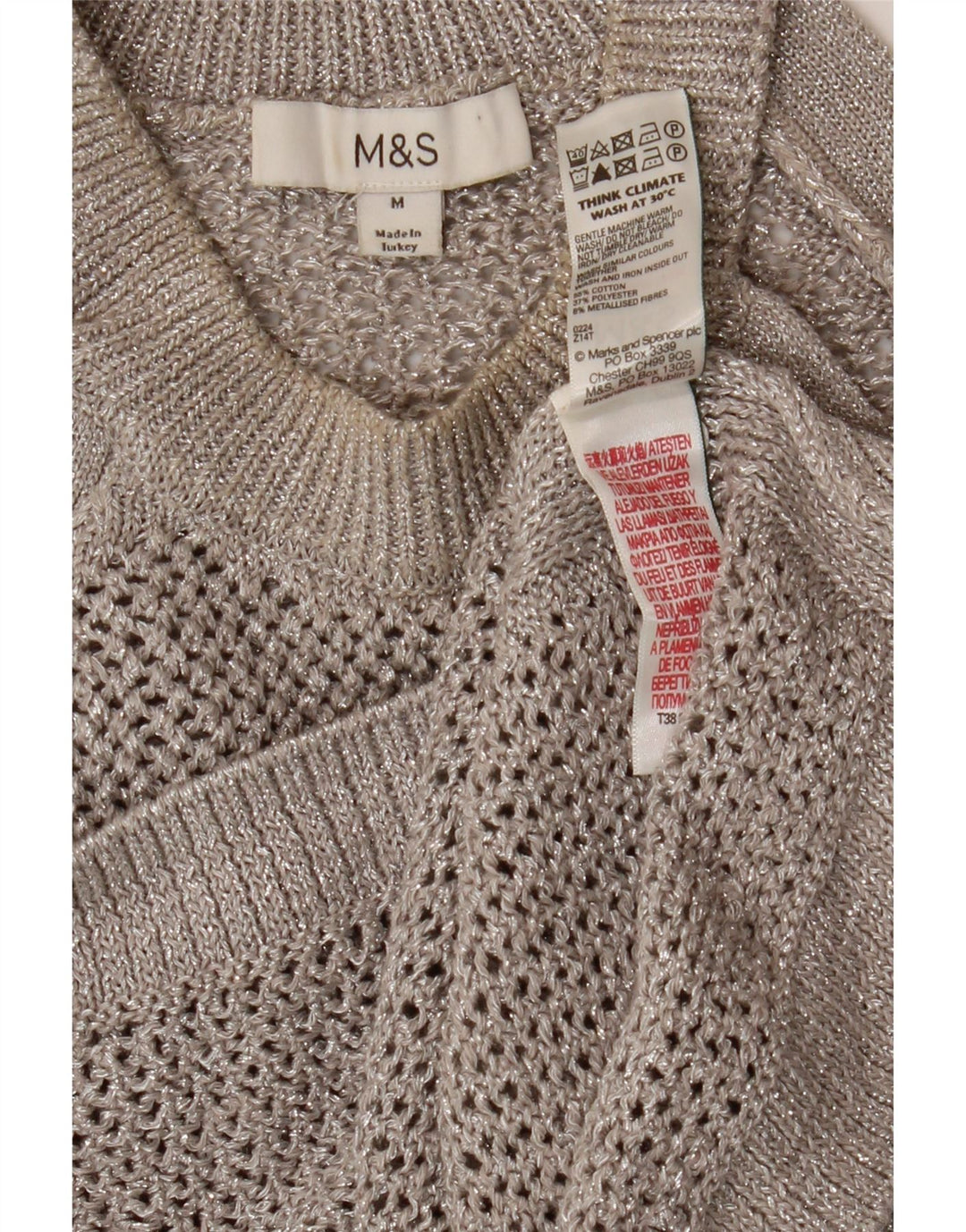 Marks & Spencer Damen Häkel-Crop-Top UK 12 Mittelgrau gesprenkelte Baumwolle