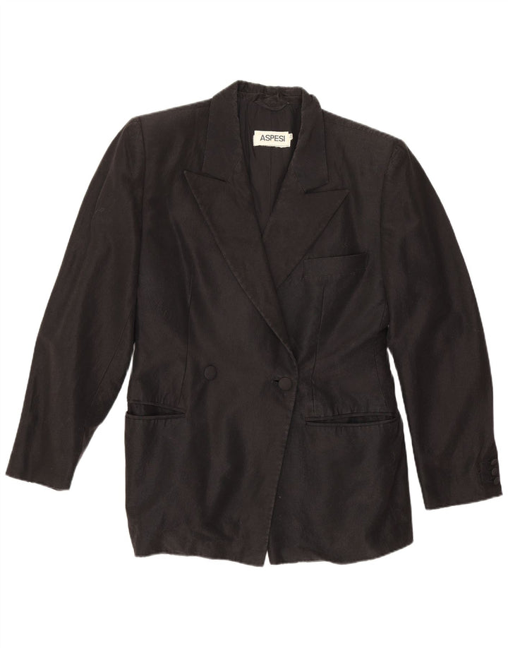 Aspesi Damen Zweireiher-Blazerjacke IT 42 Mittelschwarze Wolle