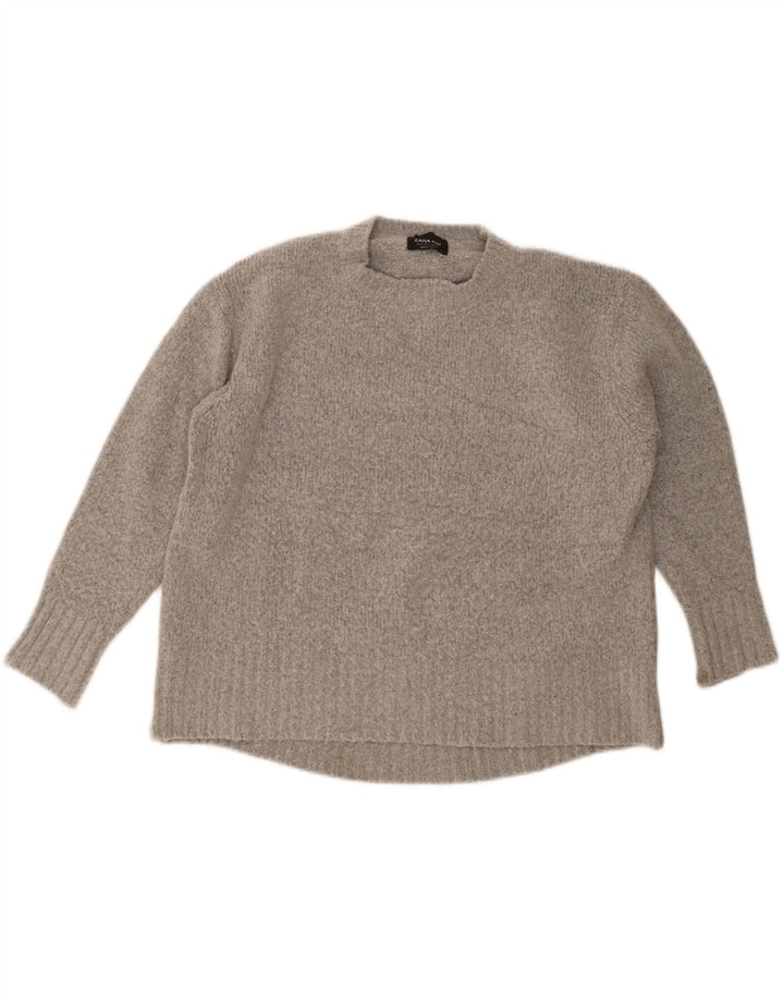Zara Damen-Pullover, übergroß, Rundhalsausschnitt, Gr. 10, Größe S, Grau