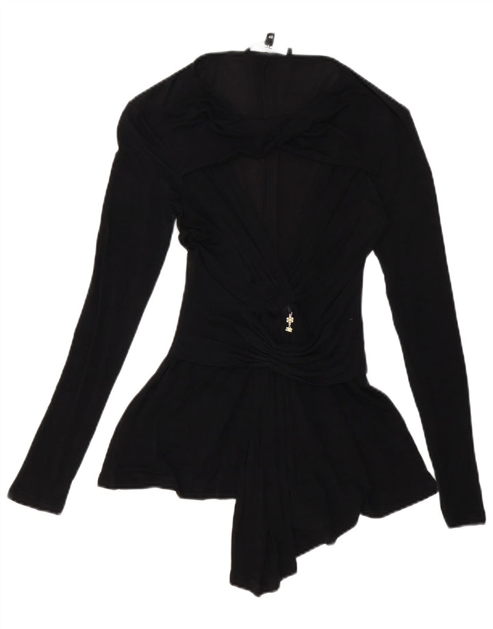 Elisabetta Franchi Damen Langarm-Blusenoberteil IT 40 Small Black Cupro