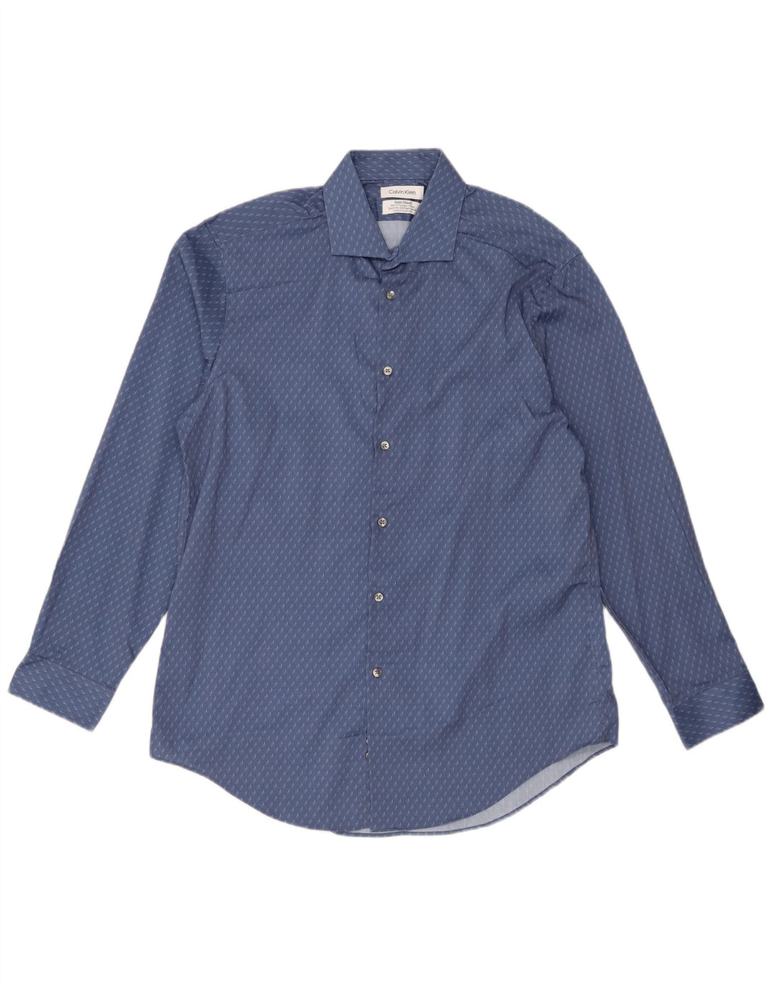 Calvin Klein Herren Slim Fit Hemd Größe 16 1/2 Großes blaues geometrisches Polyester