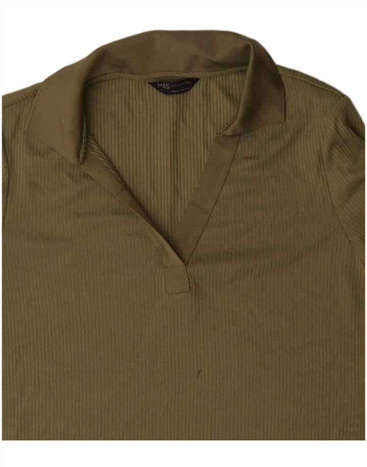 Marks & Spencer Damen Langarm-Poloshirt UK 14 Large Grün Polyester