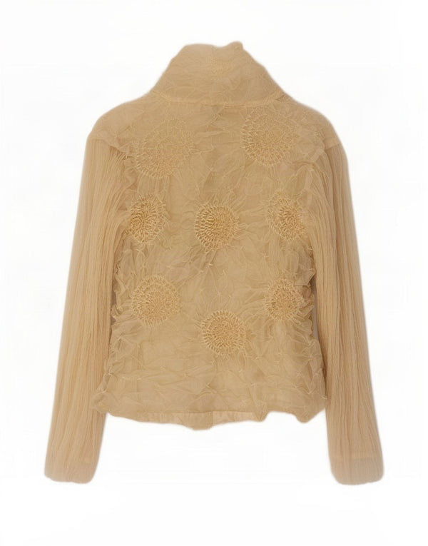 Vintage Damen Hemdbluse UK 14 Großes beige geblümtes Polyester