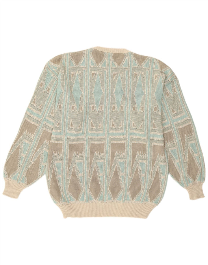 Taifun Herren-Pullover mit Rundhalsausschnitt, Mitteltürkis, geometrische Baumwolle