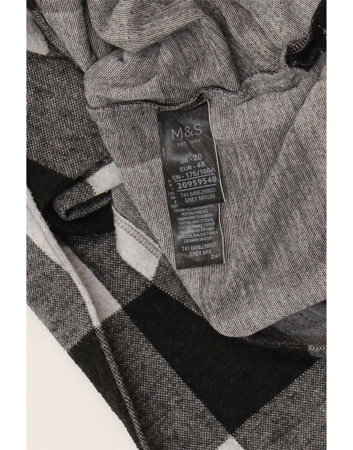 Marks & Spencer Damen Top Langarm UK 20 2XL Grau kariertes Polyester