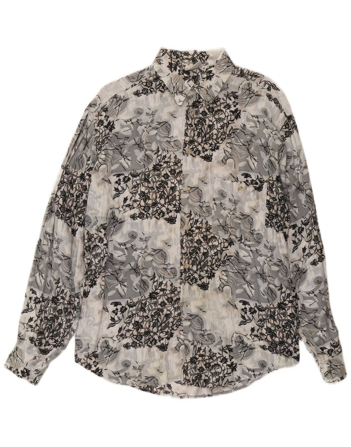 CRIVER Herrenhemd aus mittelgrauer Viskose mit Blumenmuster