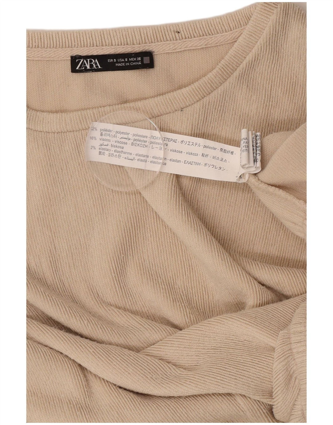 Zara Damen-Langarm-Oversize-Blusenoberteil, Größe S, Beige, Polyester