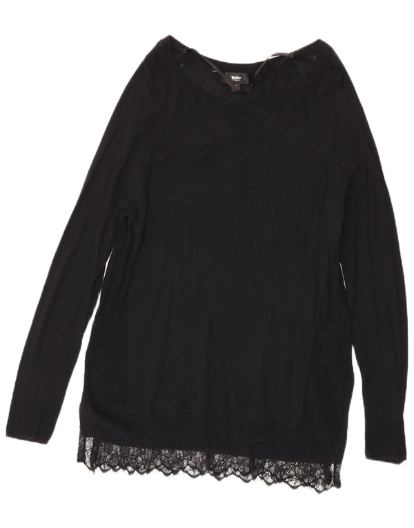 Mossimo Damen Longline-Pullover mit U-Boot-Ausschnitt, Gr. 14, Größe L, Schwarz, Baumwolle