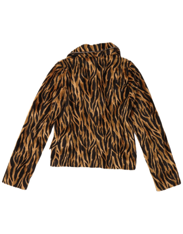 VINTAGE Damen 2-Knopf-Blazerjacke EU 36 Kleiner brauner Tierdruck