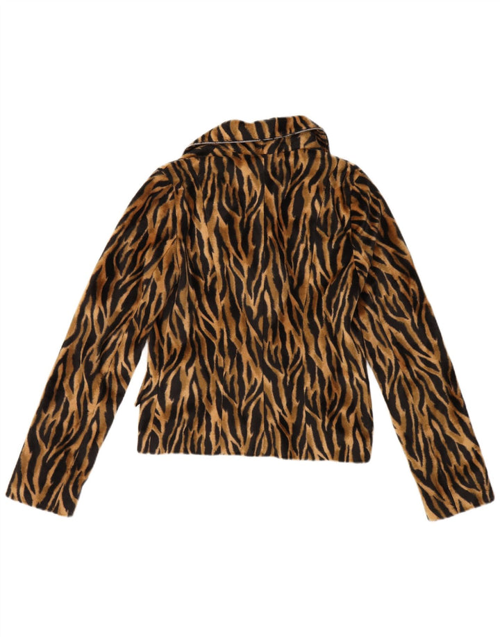 VINTAGE Damen 2-Knopf-Blazerjacke EU 36 Kleiner brauner Tierdruck