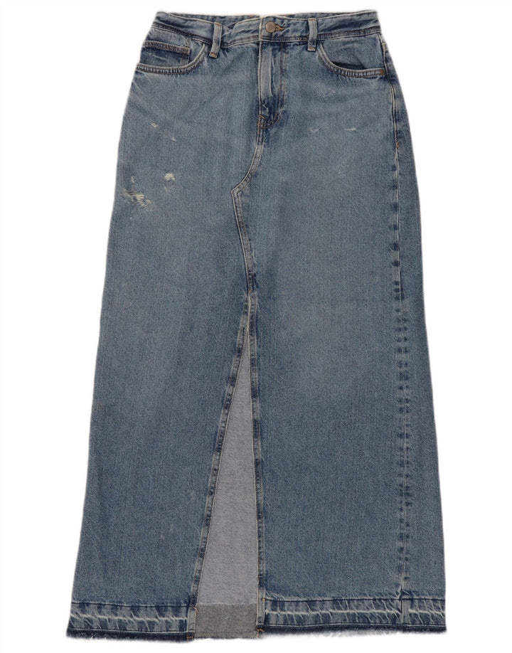Zara Damen Maxi-Jeansrock im Distressed-Look XS W24 Blau