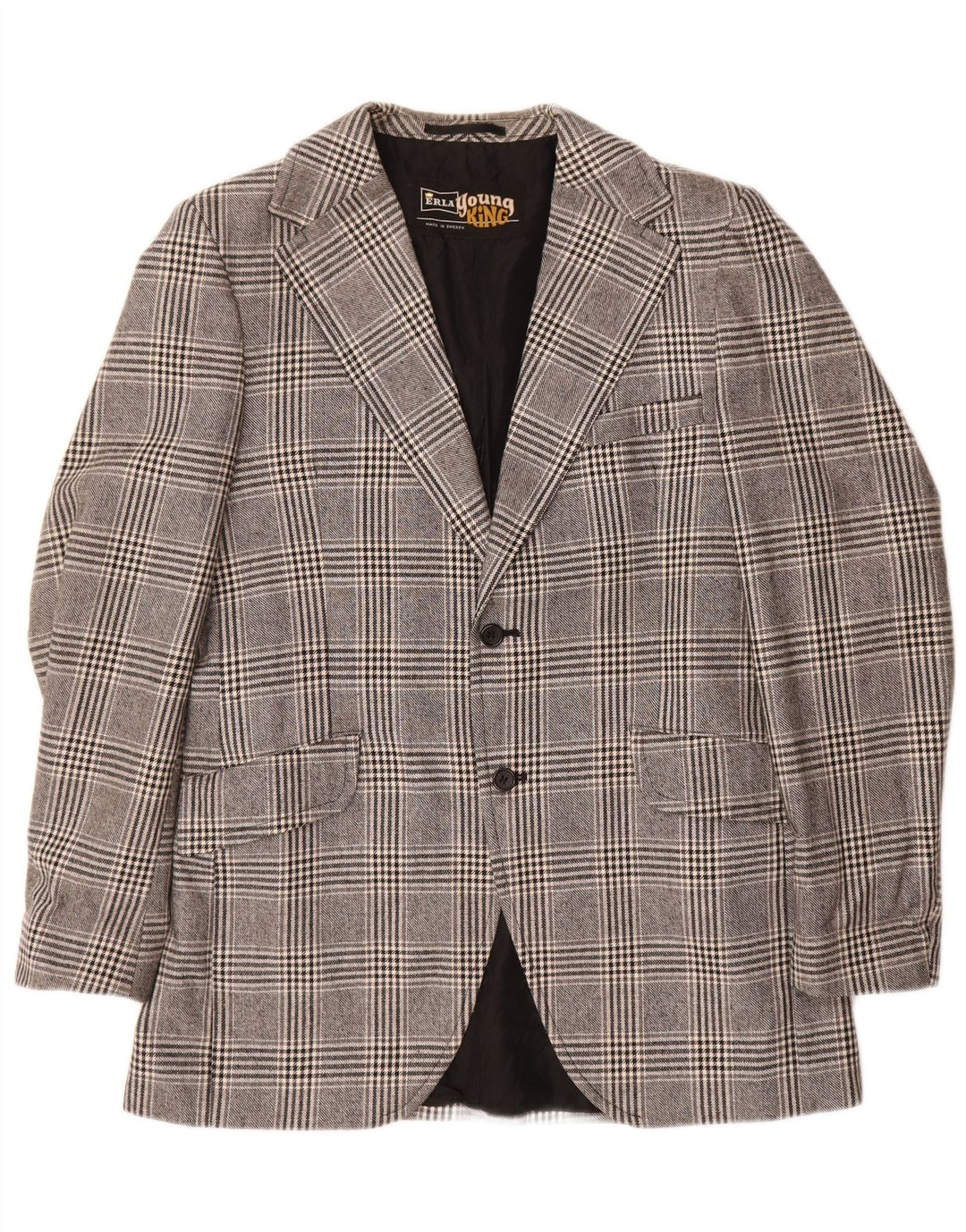 Vintage Herren 2-Knopf-Blazerjacke UK 38 Mittelgrau kariertes Polyester