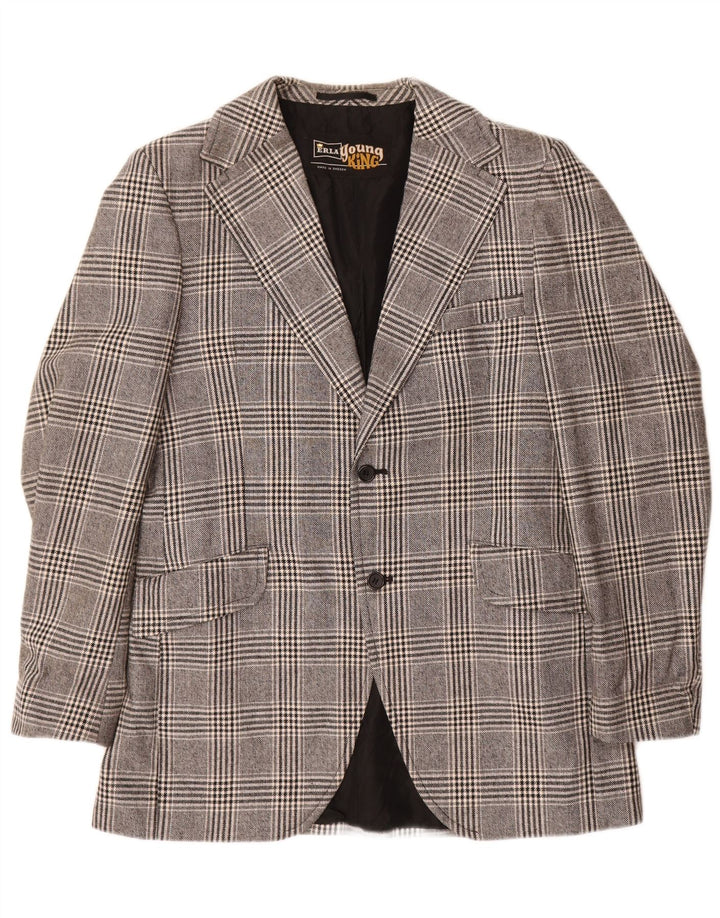 Vintage Herren 2-Knopf-Blazerjacke UK 38 Mittelgrau kariertes Polyester