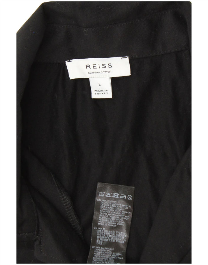 Reiss Herren-Kurzarmhemd, groß, schwarze Baumwolle