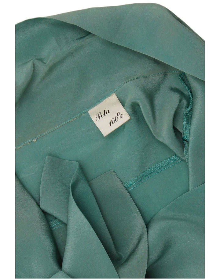 VINTAGE Damen-Blusenoberteil mit Vorderkrawatte und langen Ärmeln, UK 16, große grüne Seide