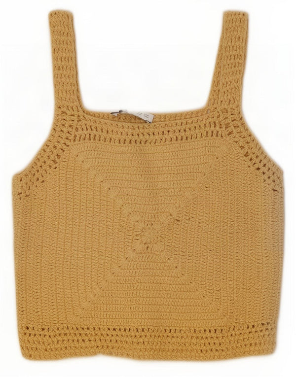 Zara Damen Häkel-Crop-Top UK 14 Large Beige Baumwolle