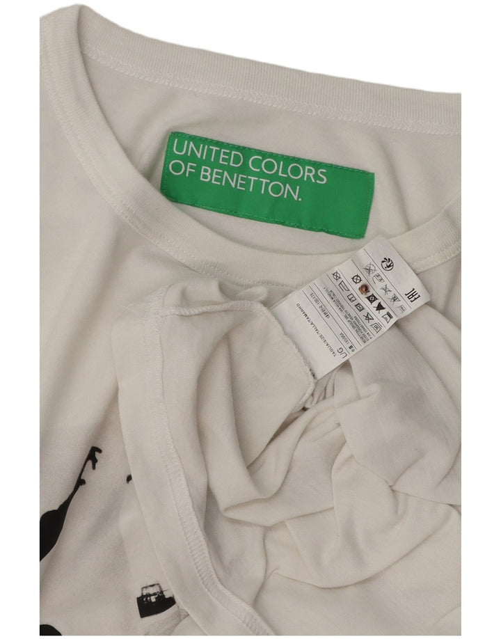 Benetton Herren-T-Shirt mit Grafik, Größe L, aus weißer Baumwolle