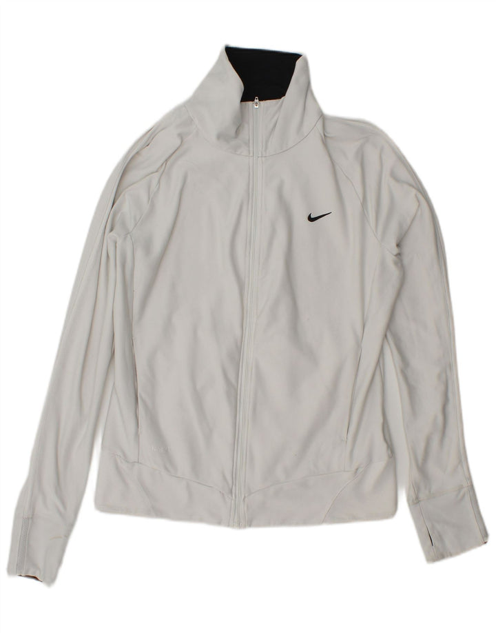 Nike Damen Dri Fit Trainingsanzug Top Jacke UK 14/16 Large Weiß