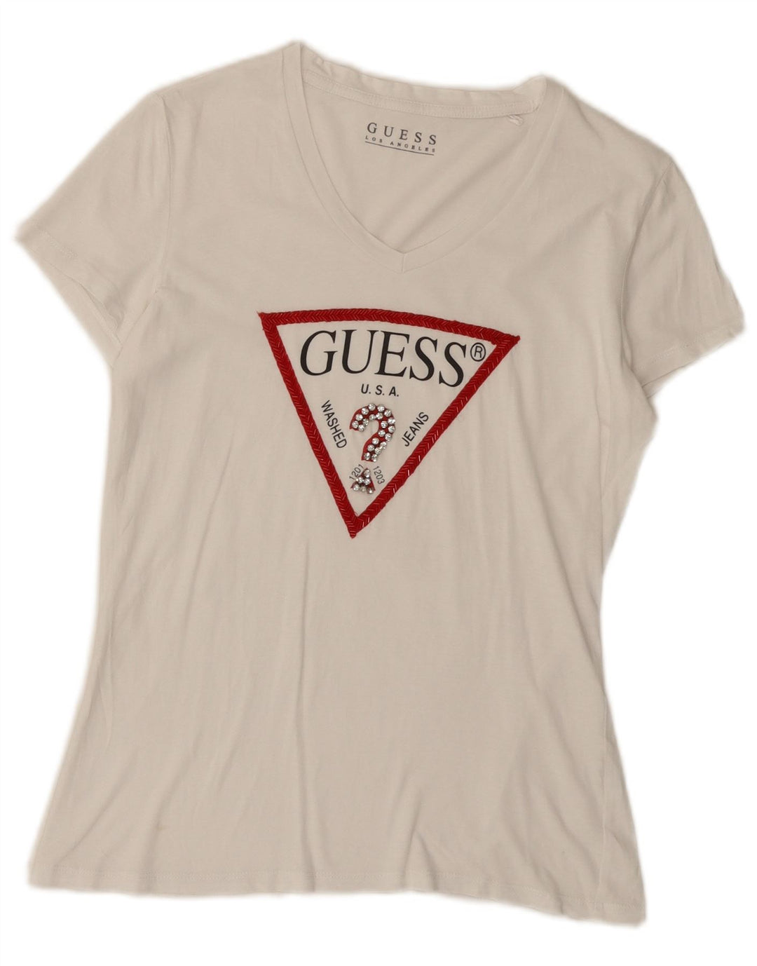 Guess Damen Grafik-T-Shirt-Oberteil UK 12 Medium Weiß