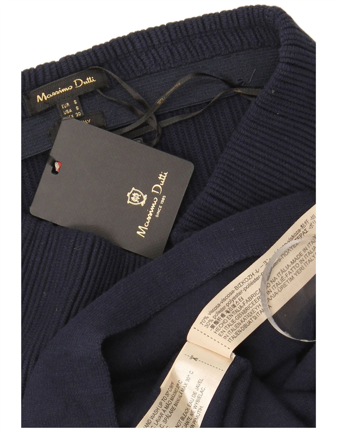 Massimo Dutti Damen-Strickrock in A-Linie, Größe S, W26, marineblaue Viskose