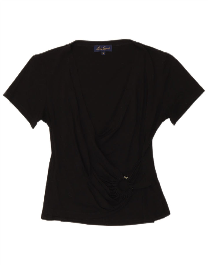 LUISA SPAGNOLI Womens Crop Blouse Top UK 12 Medium Black Viscose