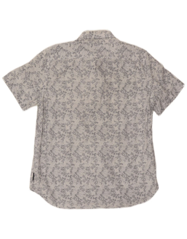 French Connection Herren-Kurzarmhemd, groß, weiße Baumwolle mit Blumenmuster