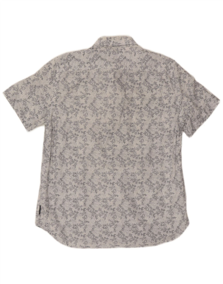 French Connection Herren-Kurzarmhemd, groß, weiße Baumwolle mit Blumenmuster