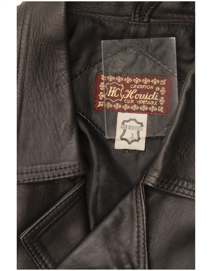 VINTAGE Damen Leder Bikerjacke UK 14 Mittelschwarzes Leder